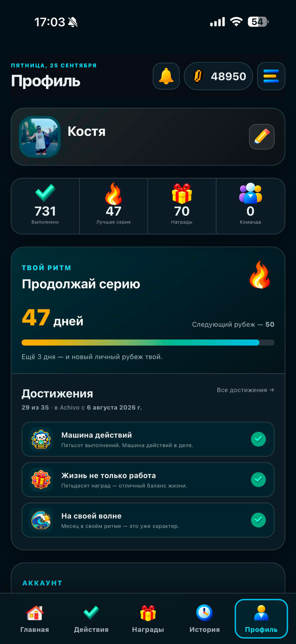 Achivo — Профиль